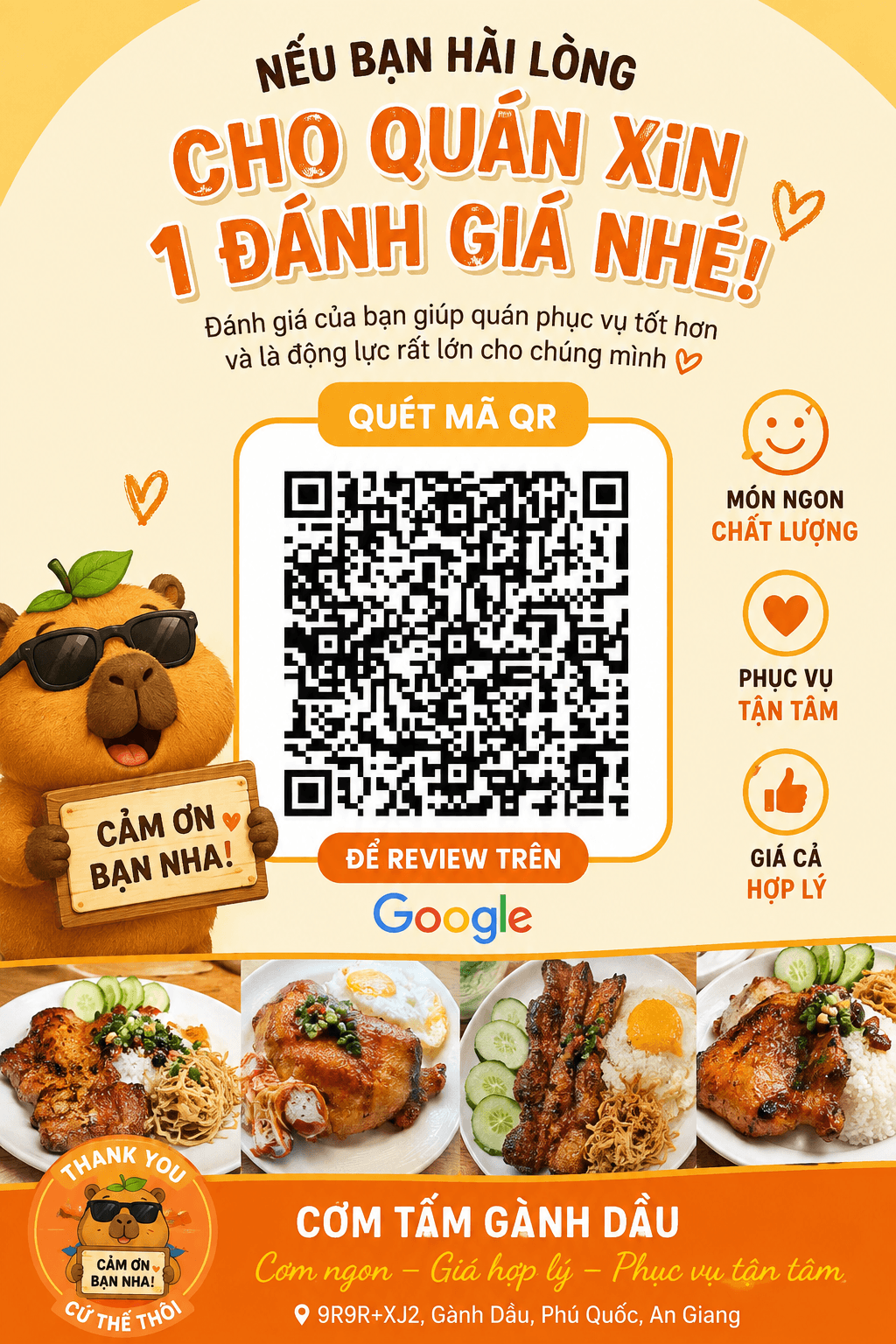 Cho quán xin 1 đánh giá trên Google nhé!